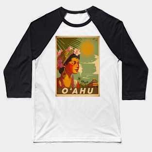 O'Ahu Hawaii Vintage Travel Art Poster Baseball T-Shirt